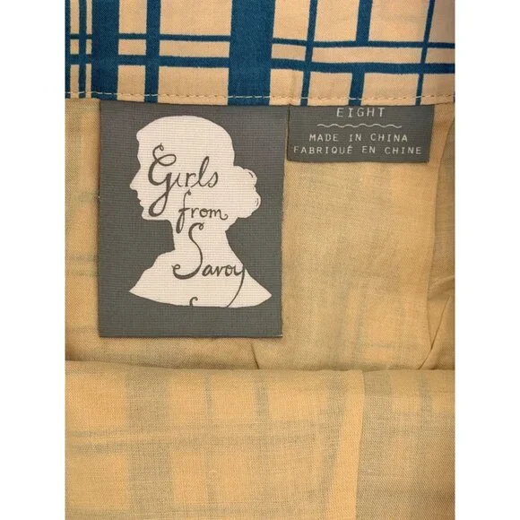 Girls From Savoy Beige & Turquoise Plaid Skirt With Pockets Size Large Cotton Bl - Picture 4 of 5